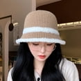 thumbnail image 4 of CSChome Fisherman Hat Women Winter Fisherman Hat - Striped Color Matching Thick Soft Plush Bucket, 4 of 7