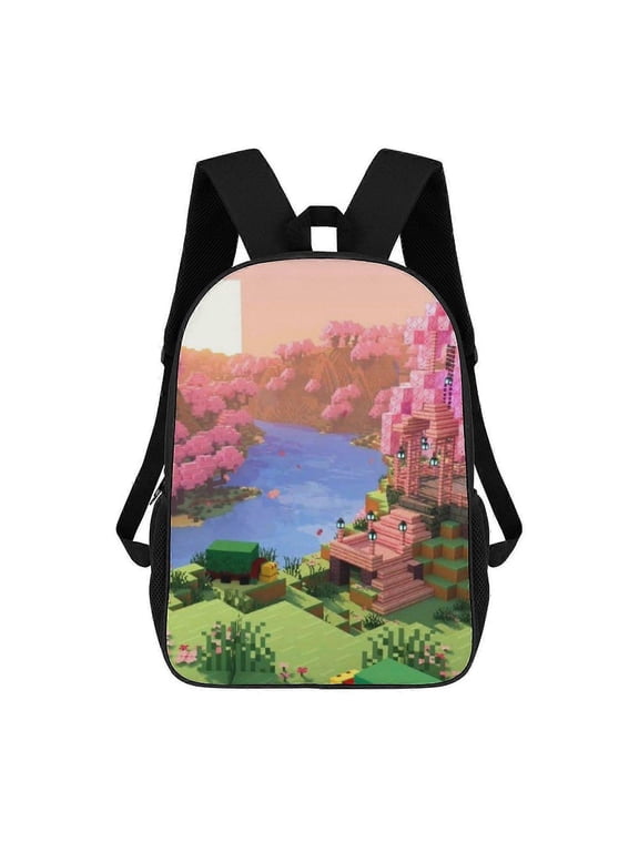 g889 Minecraft Backpack Large Capacity Laptop Bag Lightweight Adjustable Straps Casual Large Capacity vbv889