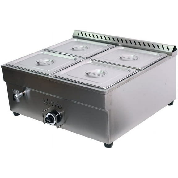 EQCOTWEA Commercial Propane Food Warmer Bain-Marie Buffet for Canteen Steam Heater Double Row 4 Pan LP Gas