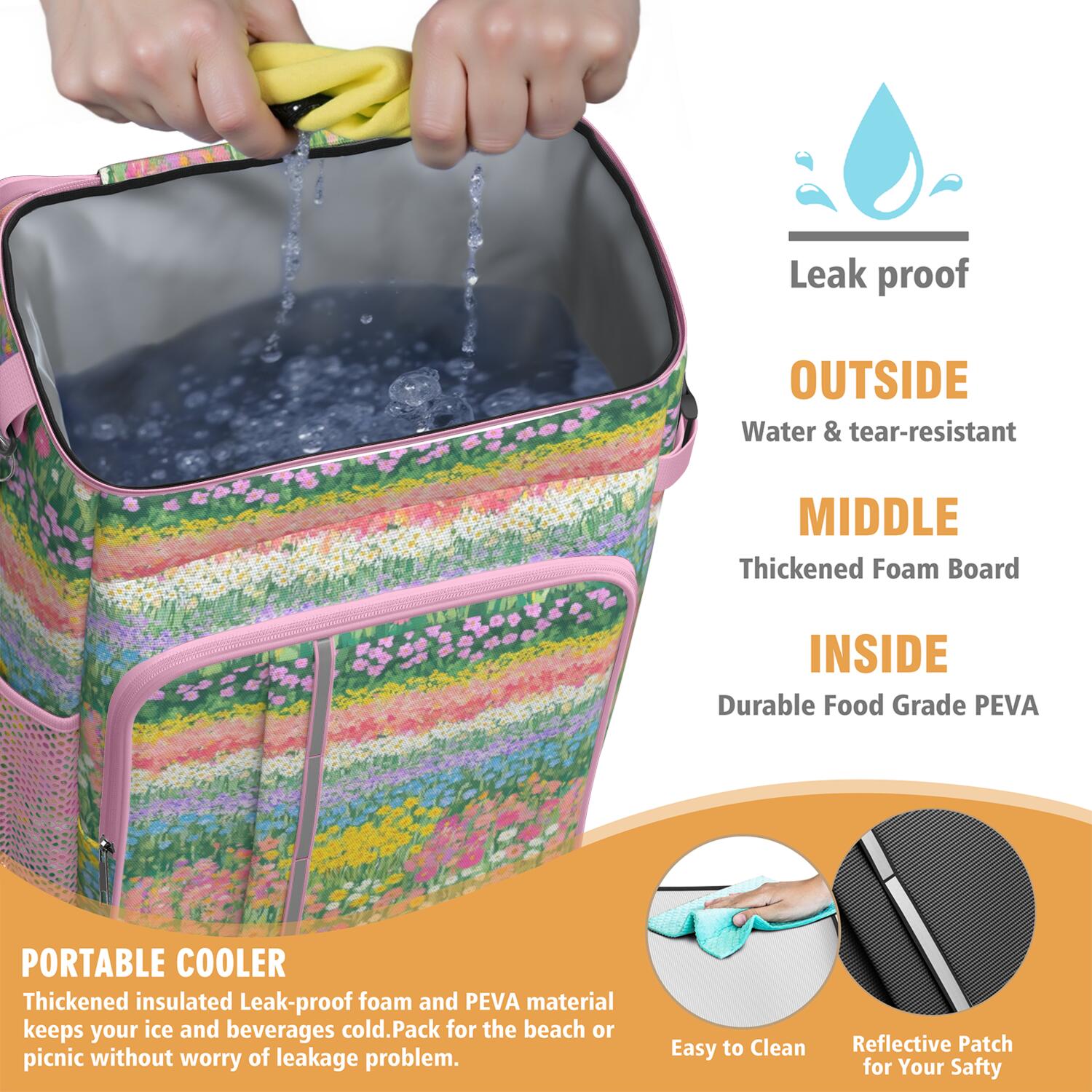 Travel Cooler Bag - Pioneer Flower Camping Beer Cooler Backpack with Bottle Opener- Waterproof Insulated Picnic Backpacks - Cooler Bag for Beach