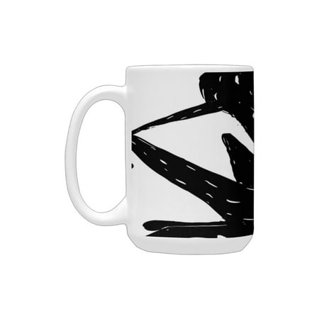 

Red and Black Cartoon Girl with Cape and Sketchy Evil Wolf Fairytale Kid Decor Charcoal Grey and Whi Ceramic Mug (15 OZ) (Made In USA)