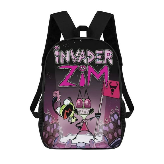 Cartoon Anime Invader Zim Backpack for Women, Men, Unisex 17 Inch Schoolbag Backpack Rucksack Large Capacity Shoulder Bag Travel Bags Students Bookbag