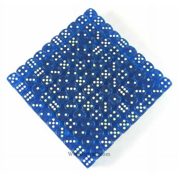Blue Transparent Dice with Glow in the Dark Pips D6 16mm (5/8in) Bulk Pack of 200 Koplow Games