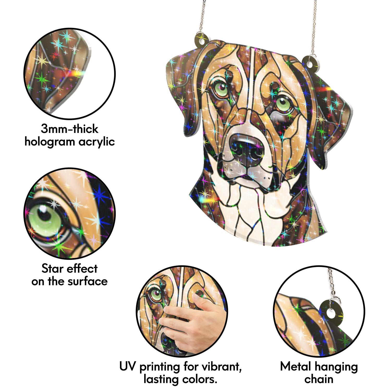 89Bloom Plott Stained Glass Hologram Ornament, Dog Stained Glass Suncatcher Ornaments Home Decor, Dog Holographic Ornaments