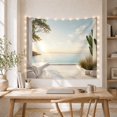 thumbnail image 5 of Mediterranean Coastal Terrace, Ocean & Palm Vistas, Serene Calming Minimalist for Beach Lovers, Coastal Home Decor Housewarming Gift Tapestry Wall Hanging for Bedroom, Living Room, 5 of 7