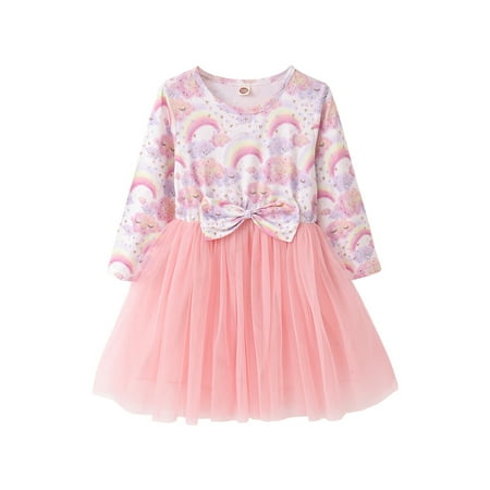 

Toddler Baby Girls Clothes Baby Girls Dress Long Sleeve Round Neckline Dress 12-24 Months Girls Tulle Dress Pink