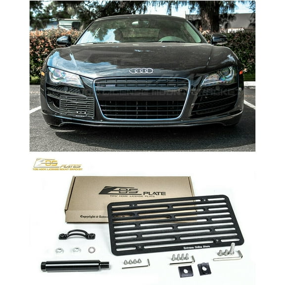 Replacement For 2007-2016 Audi R8 | EOS Plate Version 2 Front Bumper Tow Hook License Relocator Mount Bracket Tow-317-V2 (Full Size)