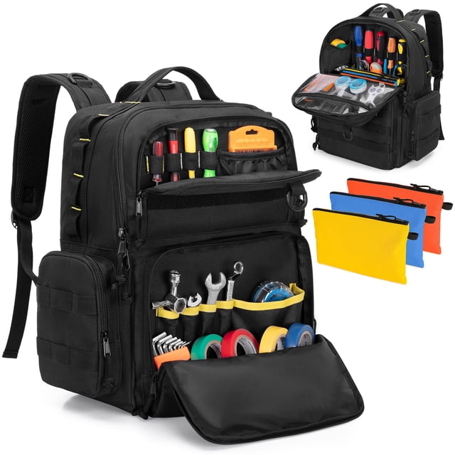 Mochila Rexmica para hombre con 3 bolsas para herramientas, color negro