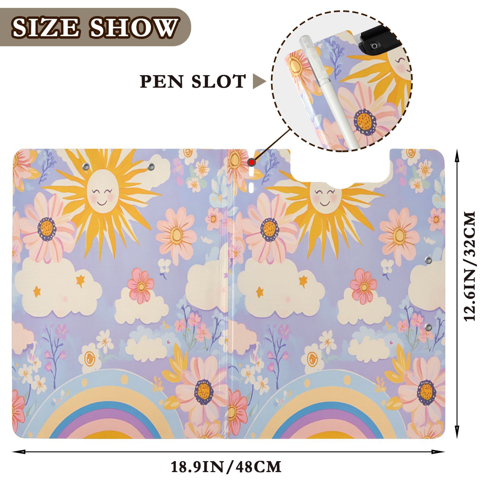 FORMRS A4 Clipboard Folder with Pen Holder Horizontal Foldable School Office Binder, Purple Clouds