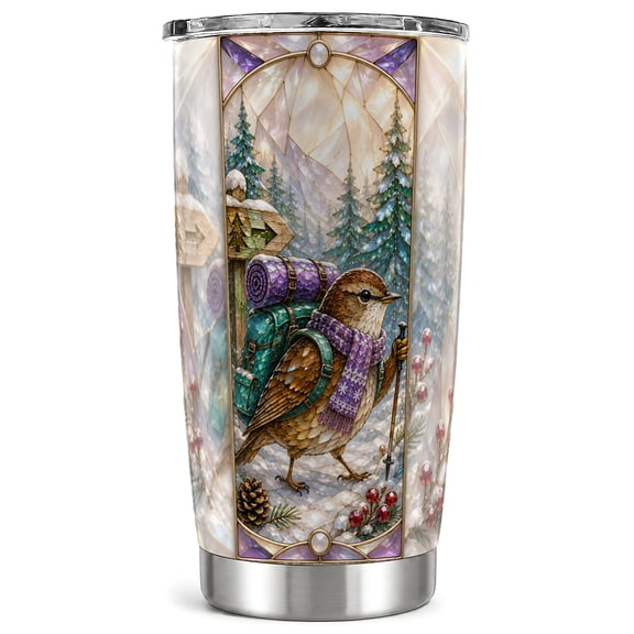 Winter Bird Tumbler 20oz, Hiking Tumbler, Stainless Steel Travel Cup
