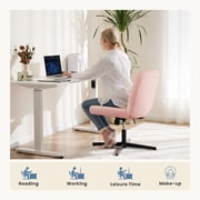 MCQ Armless Criss Cross Legged Chair, Height Adjustable with Wide Seat, No Wheel, Teddy Fabric, Pink