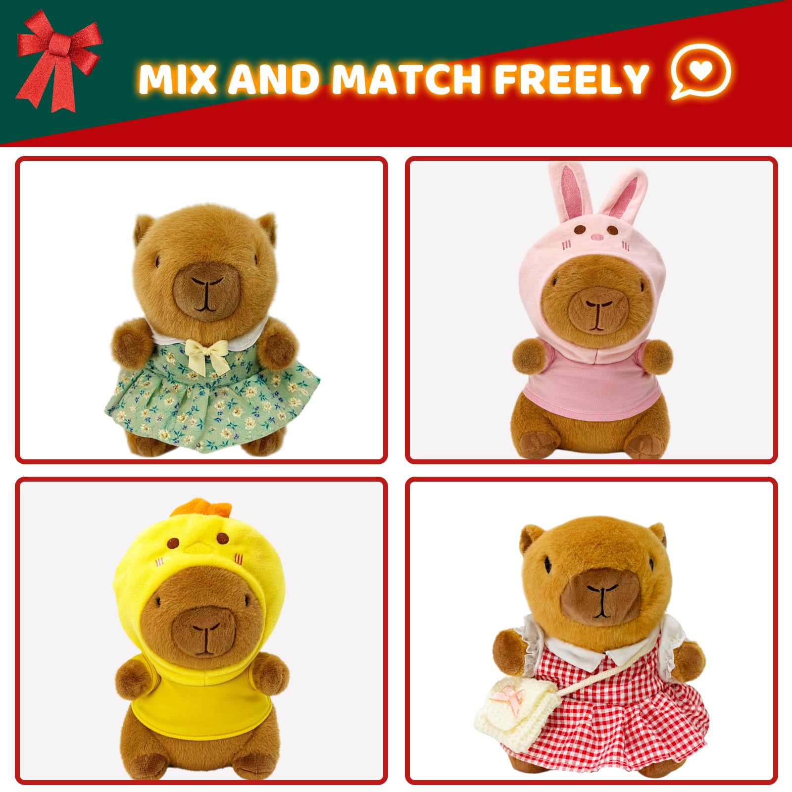 YSZZYSM Capybara Plush Set with 9 Dress-Up Pieces, Stuffed Animal Toy with Outfits & Accessories for Kids Girls Ages 3-7