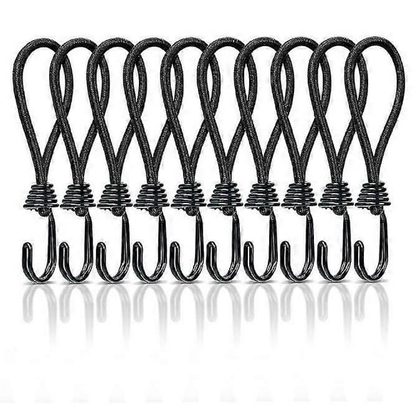 Pack of 10 short bungee cords with hooks, 15 cm tarpaulin tensioners with snap hook sling, extra strong rubber ropes, expander hooks, tension belts wi