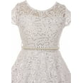 thumbnail image 3 of Little Girl Cap Sleeve Floral Lace Glitter Pearl Holiday Party Flower Girl Dress White 4 JKS 2102 BNY Corner, 3 of 4