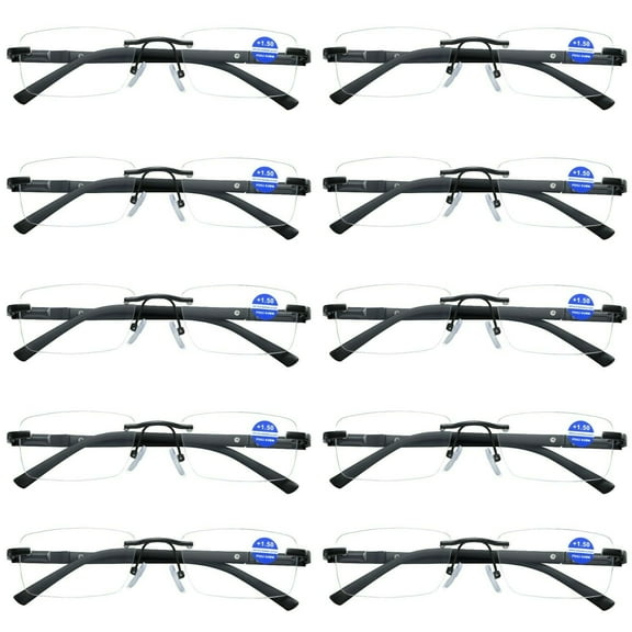 10 Pairs Mens Rectangular Rimless Blue Light Blocking Reading Glasses Spring Hinge Readers  1.00