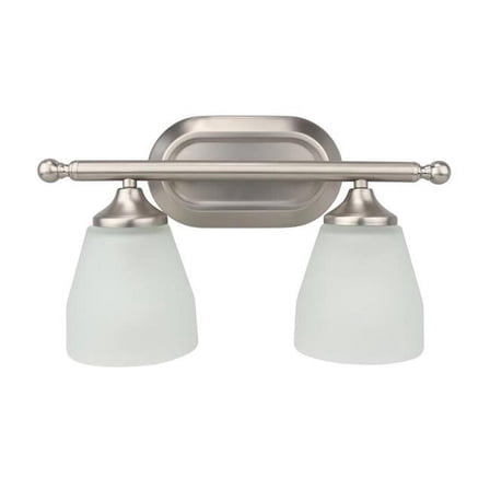 Jordan 2-Light Vanity Light in Satin Nickel with Frosted White Glass Shades - 15.12 x 8.12 x 6.87