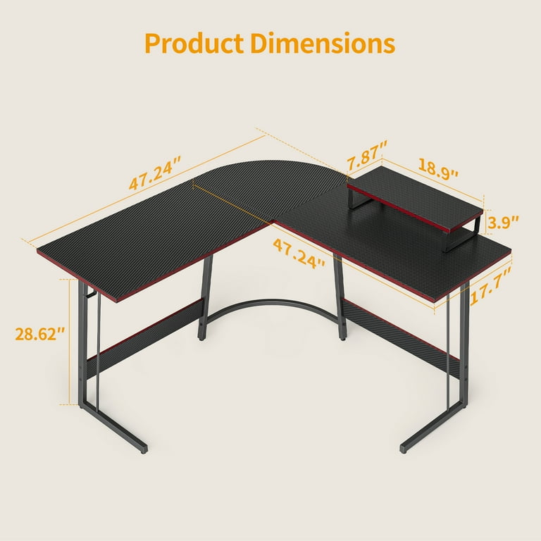 Cubicubi 47x47 inch L Shaped Gaming Desk Computer Office Desk Corner Desk with Large Monitor Stand for Home Office Study Writing Workstation Black