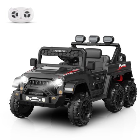 JIMUPARK 24V 6X6 Kids Ride On Large PickUp Truck, Electric 4WD Toys with Remote Control, Bluetooth Music Version, Spacious Storage, Black
