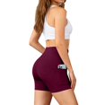 thumbnail image 4 of Domuza High Waisted Biker Shorts for Women Tummy Control Fitness Athletic Workout Running Yoga Gym Shorts Wine M, 4 of 4