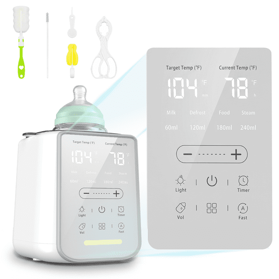 Baby Bottle Warmer, Smart Fast Milk Warmer & Food Heater, 212°F Steam Sterilizer & Defrost with Touch Screen LED Display, White