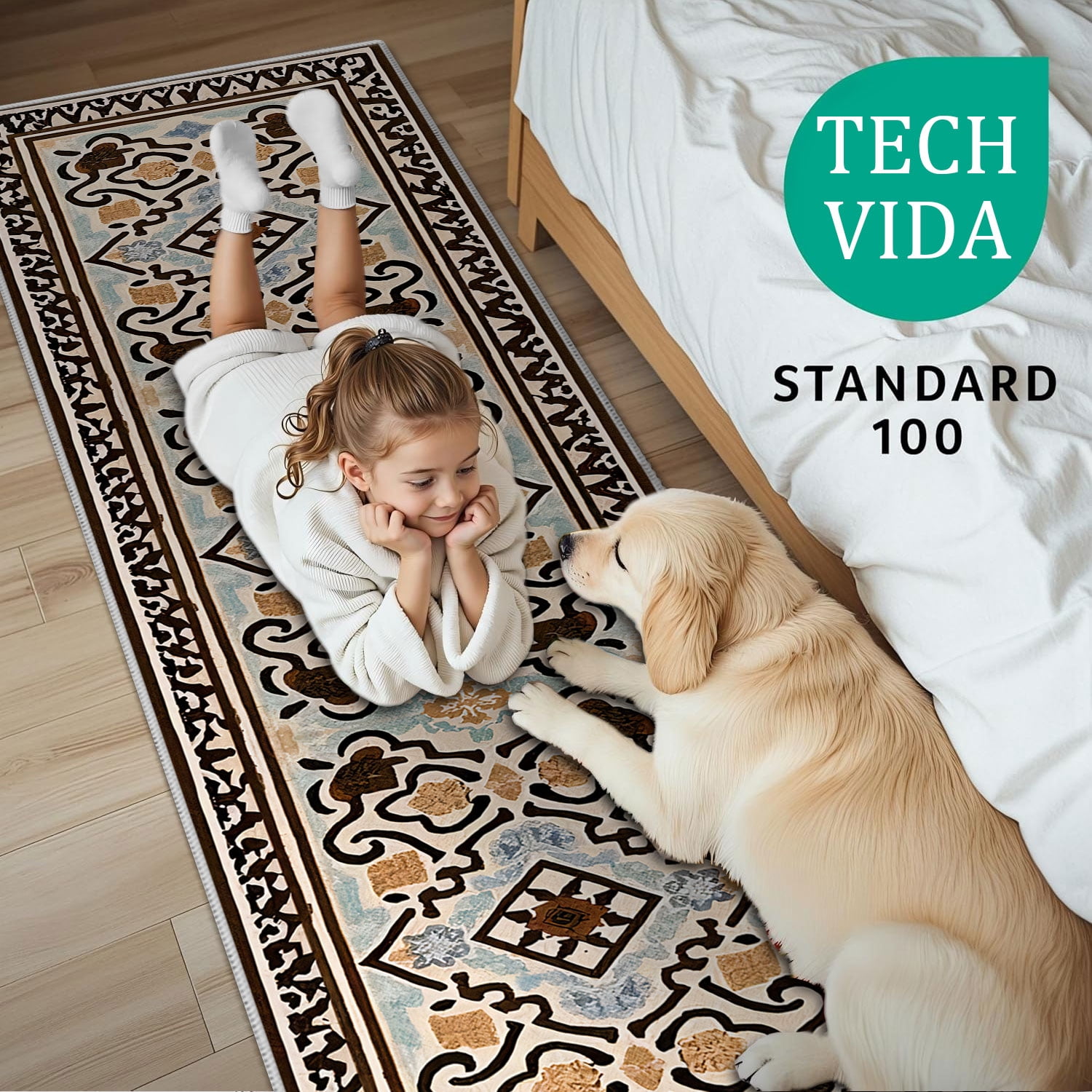 TECHVIDA 2'x8' Hallway Runner Rug Boho,Non Slip Machine Washable Rugs for Hallway Kitchen,Dark Brown