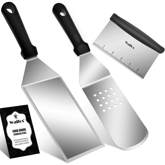 Walfos Griddle Spatula Set - Stainless Steel Hamburger Turner and Griddle Scraper, Heavy Duty Metal Spatula for Men, Perfect for Barbecue, Flat Top Cooking Camping