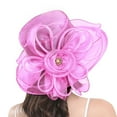 thumbnail image 2 of Holzkary Derby Hats for Women Flower Wide Brim Sun Hat Fascinators Big Wide Brim Fedoras Sun Visor Cap Women's Floral Mesh Hat Sunshade Beach Hat Sun Block Hat Pink One Size, 2 of 4