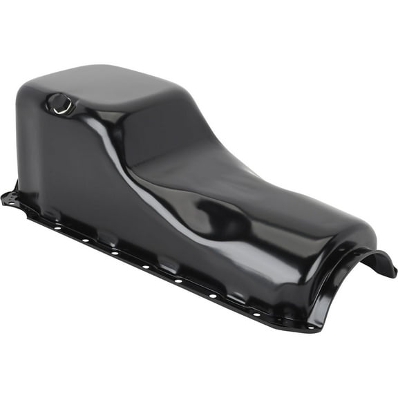 Speedway Motors 1965-1990 BBC 396-454 Oil Pan, 4 Quart Stock Capacity, Black EDP Coated Steel, Passenger Side Dipstick, Fits 396 402 427 454 V8 Engines