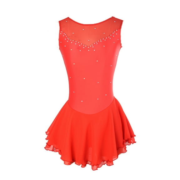 LIUHUO Custom Sleeveless Figure Skating Dress Girls Women Stretchy Red Spandex Diamond Decoration Passionate Style