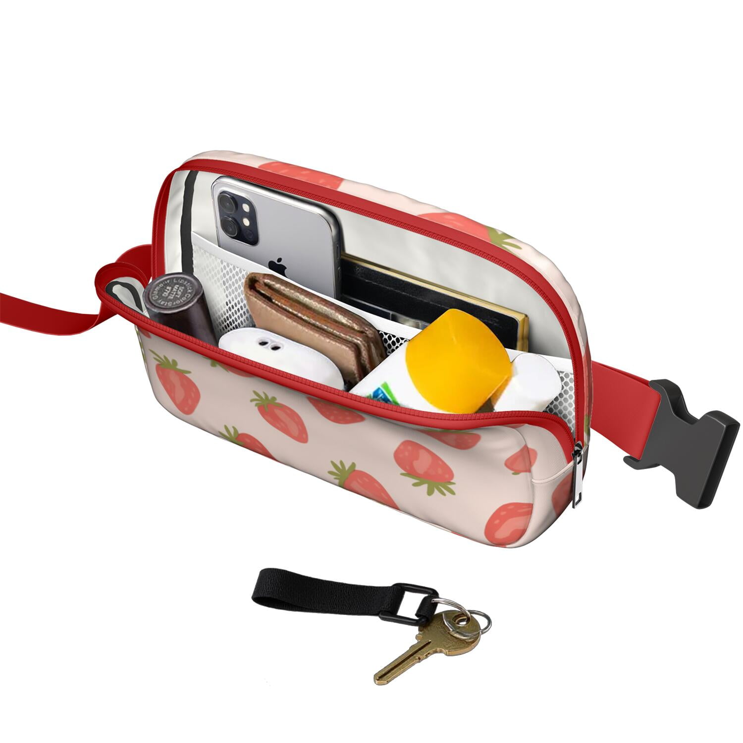 Fanny Pack Strawberry Fruit Belt Bag Sporty Waist Pack for Women Casual Waist Packs with Adjustable Strap Waterproof Belt Bag for Workout Running Travelling