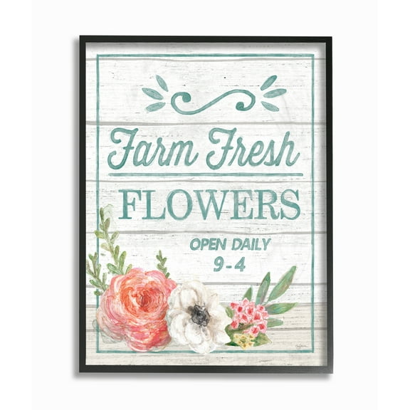 Stupell Industries Farm Fresh Flowers Rustic Wood Textured Word Design Framed Wall Art by Mary Urban