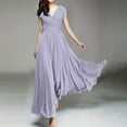 thumbnail image 2 of Vestido de noche de gasa de manga corta y cuello en V para mujer, color liso, cierre en la cintura, para uso diario/ocasional, tallas S-XXL, 2 of 6