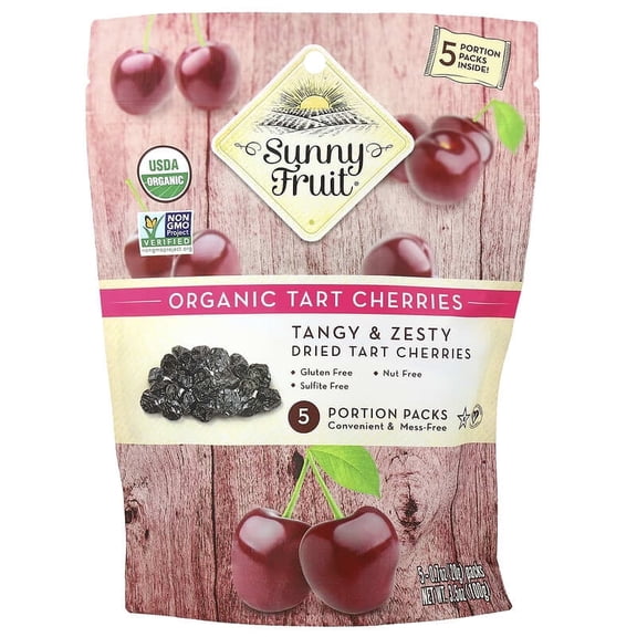 Sunny Fruit, Organic Dried Tart Cherries, 5 Portion Packs, 0.7 oz Pack of 2