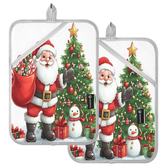 Ryvnso Christmas Santa Claus2 Pattern Oven Mitts Heat Resistant Pot Holders Set of 2 Hot Pads