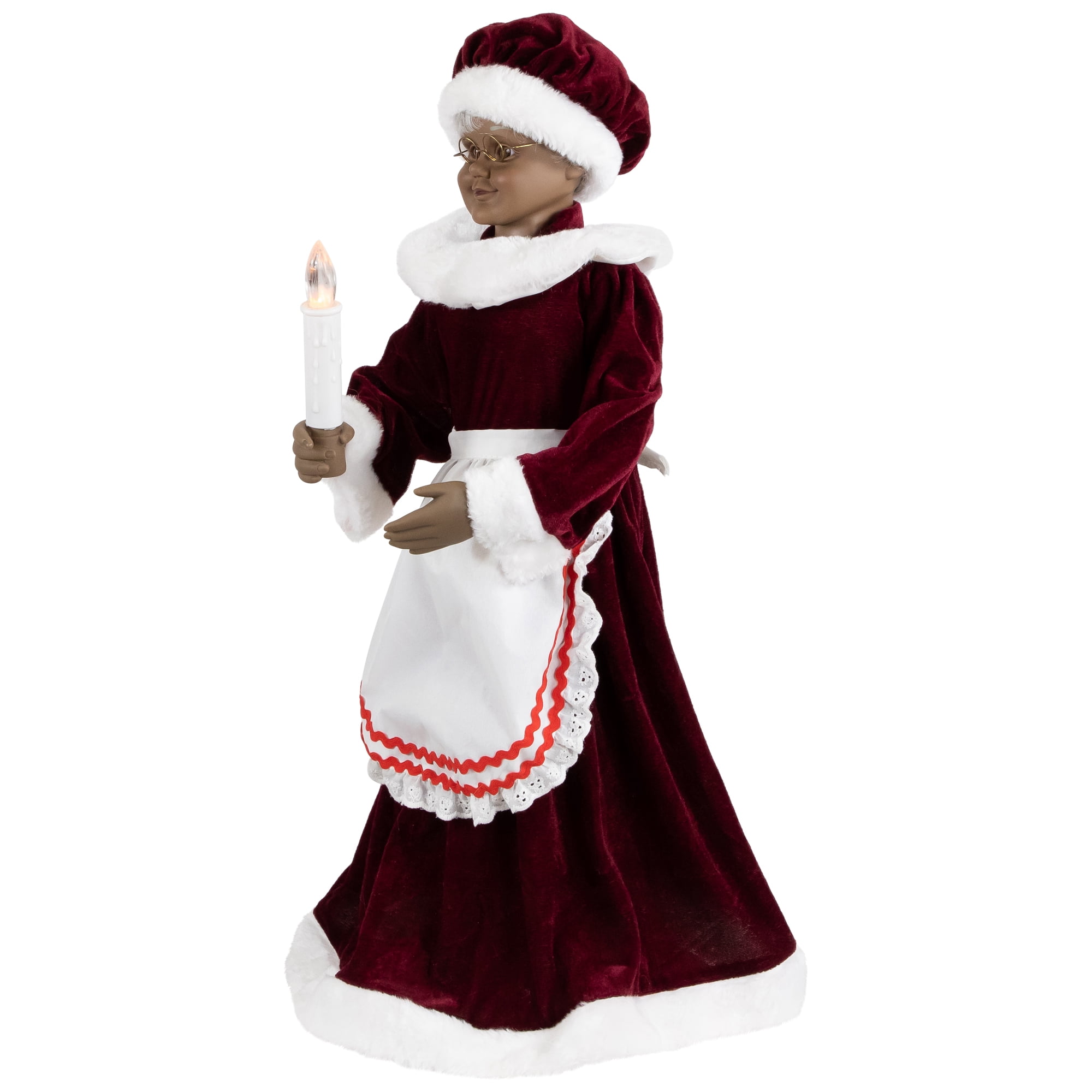 Animated and Musical African American Mrs. Claus with Lighted Candle Christmas Figure - 24"
