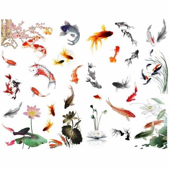 Ink Painting Koi Carp Fish Precut Cute Aesthetic Diary Travel Paper Junk Journal Stickers Scrapbooking Stationery Sticker Flakes Art Supplies