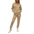 thumbnail image 2 of Usloyux Women's Plus Size 2 Piece Set V Neck Long Sleeve Hoodie and Elastic Waist Pants Casual Matching Outfits Solid Lounge Tracksuit, Khaki M, 2 of 8