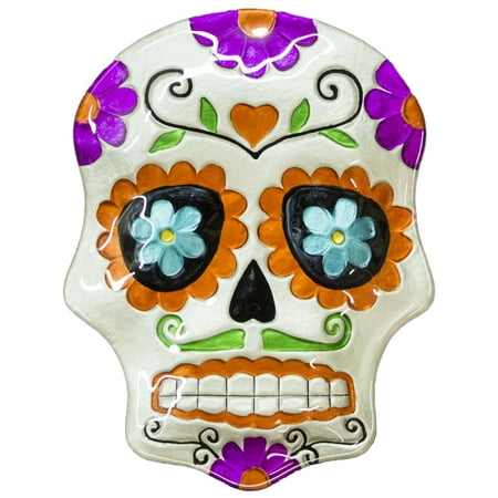 Halloween Decor - 10 Inch Day Of The Dead Sugar Skull Ceramic Serving Plate