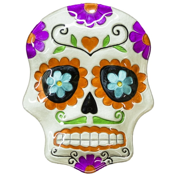 Halloween Decor - 10 Inch Day Of The Dead Sugar Skull Ceramic Serving ...
