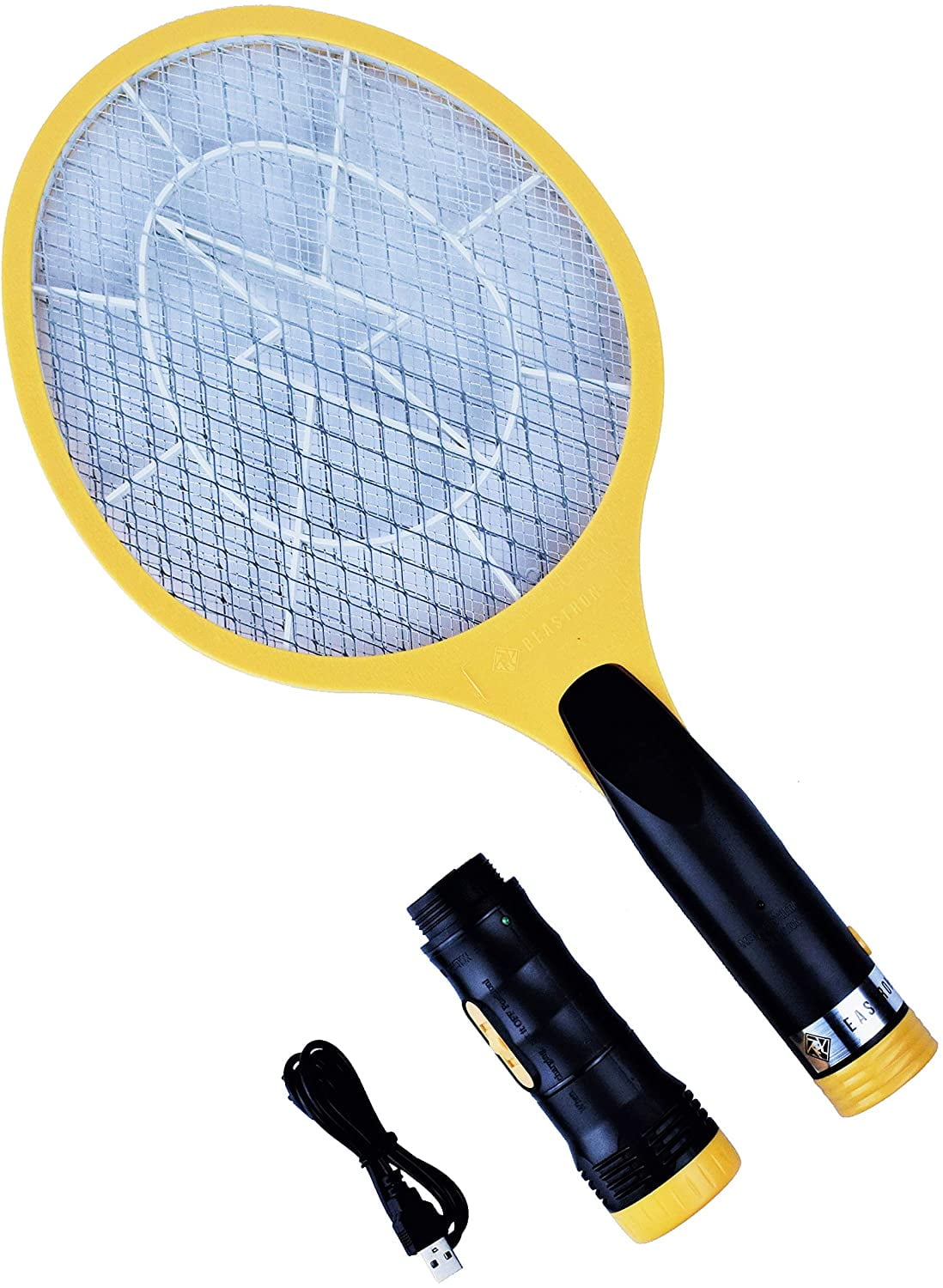 Beastron Bug Zapper Electric Fly 3000V USB Rechargeable, Mosquito Racquet Killer Racket with LED Light & 2 Layer Mesh (Large Size), (Yellow, 4 Pack)