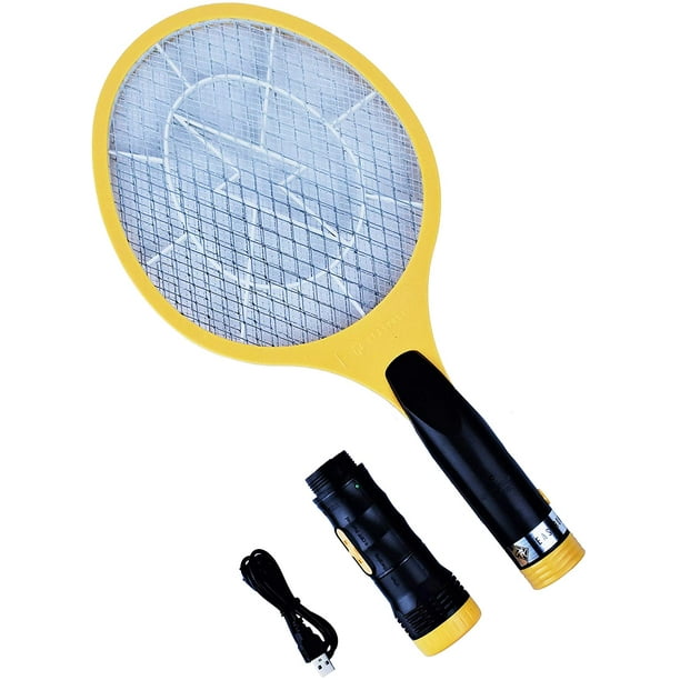 Beastron Bug Zapper Electric Fly 3000V USB Rechargeable, Mosquito Racquet Killer Racket with LED Light & 2 Layer Mesh (Large Size), (Yellow, 4 Pack)