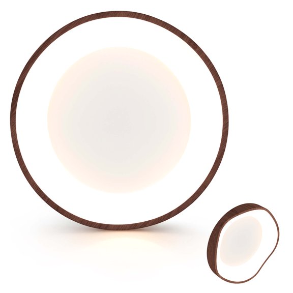 Costway LED Mount Ceiling Light 24W 3000K Lamp Fixture Wood Pattern Living Room Brown