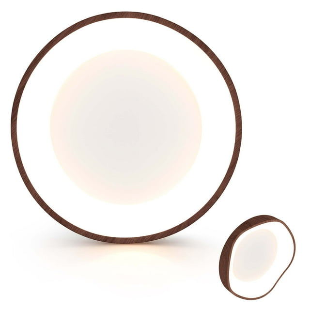 Costway LED Mount Ceiling Light 24W 3000K Lamp Fixture Wood Pattern Living Room Brown