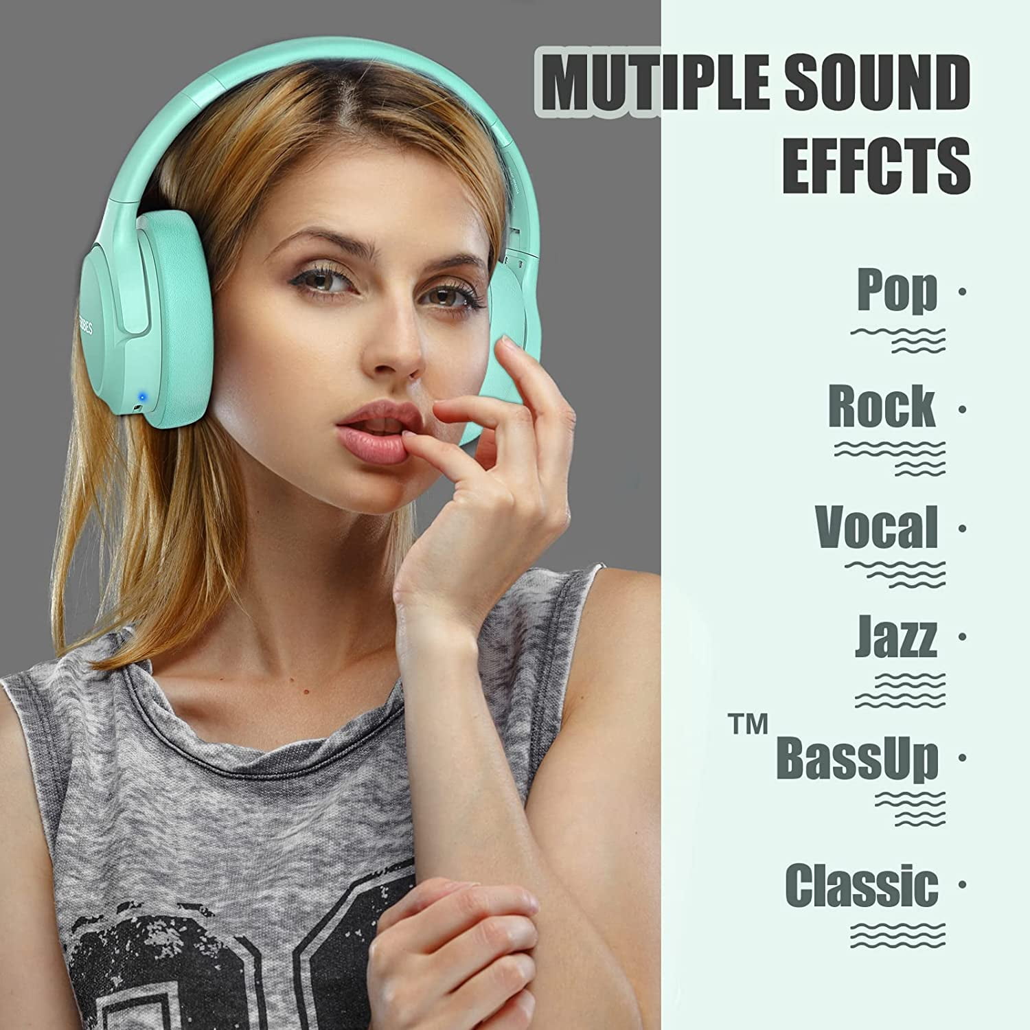 Bluetooth Wireless Headphones Over Ear,BERIBES 65H Playtime and 6 EQ Music Modes with Microphone,HiFi Stereo Foldable Lightweight Headset, Deep Bass for Home Office Cellphone PC Etc.(Green)