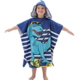 thumbnail image 4 of NovForth Dinosaur Kids Hooded Beach Towel Pool Bath Towel Soft Absorbent Poncho, 24" x 24", Blue, 4 of 6