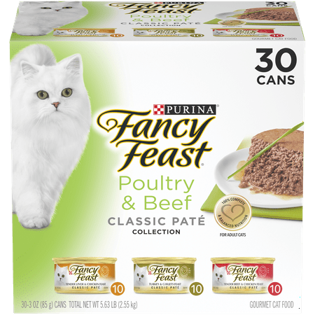 (30 Pack) Fancy Feast Grain Free Pate Wet Cat Food Variety Pack, Poultry & Beef Collection, 3 oz. (Best Soft Cat Food)