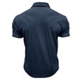 thumbnail image 3 of Mens Camisas de Manga Corta Color Sólido Botón de Solapa Bolsillo Turndown Collar Blusa para Negocios Informales, 3 of 4