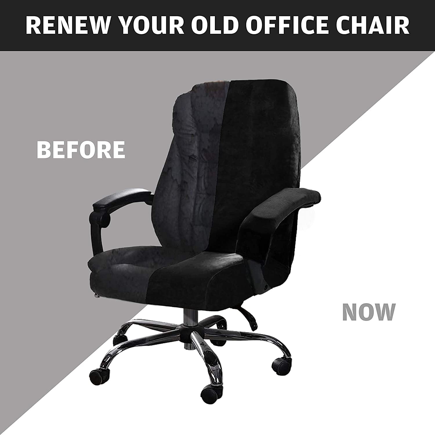Extra Stretch Soft Velvet Office Chair Cover Computer Chair Boss Swivel Chair Slipcover Durable Protector with Armrest Covers Extra Large Night Black Walmart