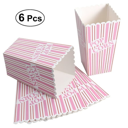 

6PCS Plus Size Stripes Popcorn Treat Boxes Paper Popcorn Boxes for Party - Pink