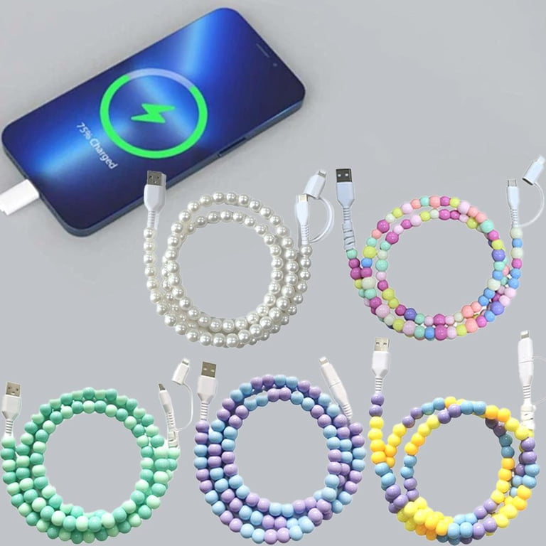 USB C Beaded Phone Charger Cord, Cute Beads Fast Charging Cable